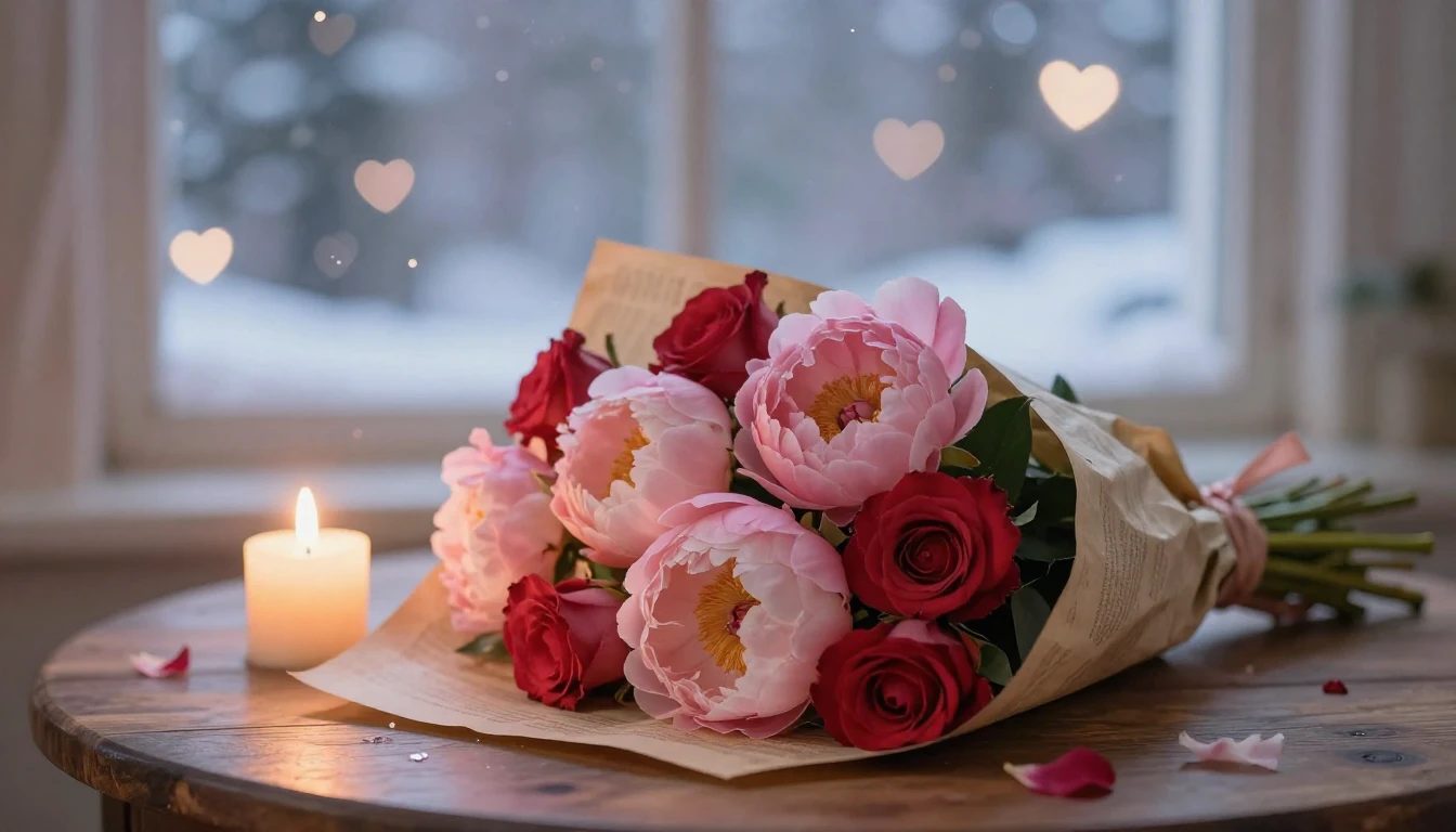 A romantic and ethereal composition symbolizing love and ten...