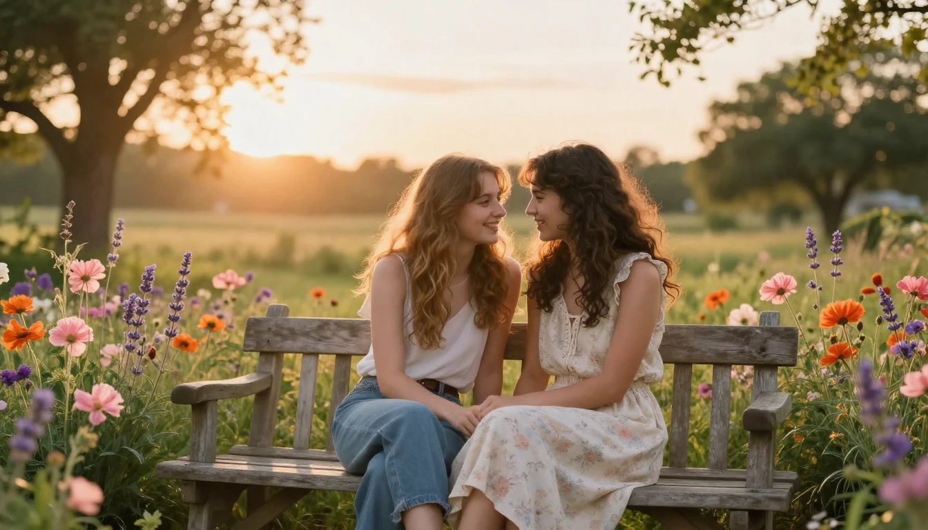 A heartwarming and cozy scene of two close friends sitting t...