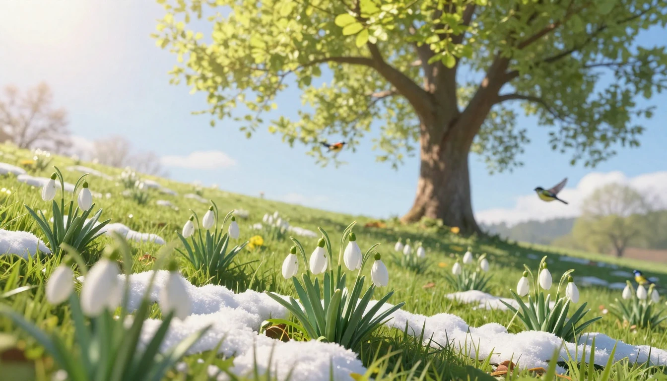 A beautiful spring landscape coming to life. The sun is shin...