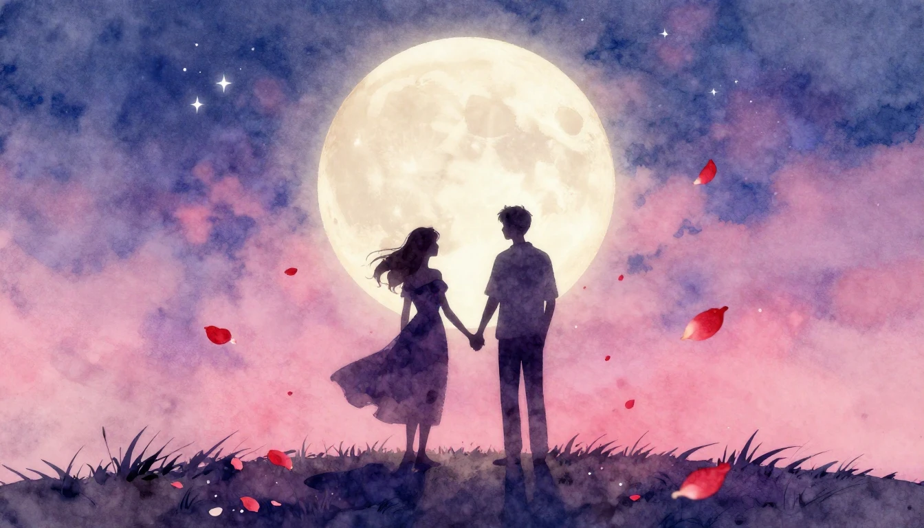 A dreamy and romantic watercolor illustration featuring two ...