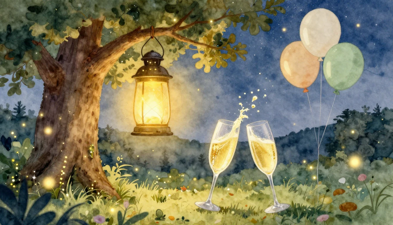 A warm and celebratory watercolor illustration depicting a m...