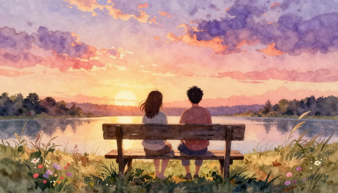 A warm and evocative watercolor illustration depicting two f...