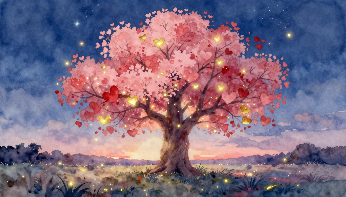 A soft and dreamy watercolor painting depicting a large, mag...