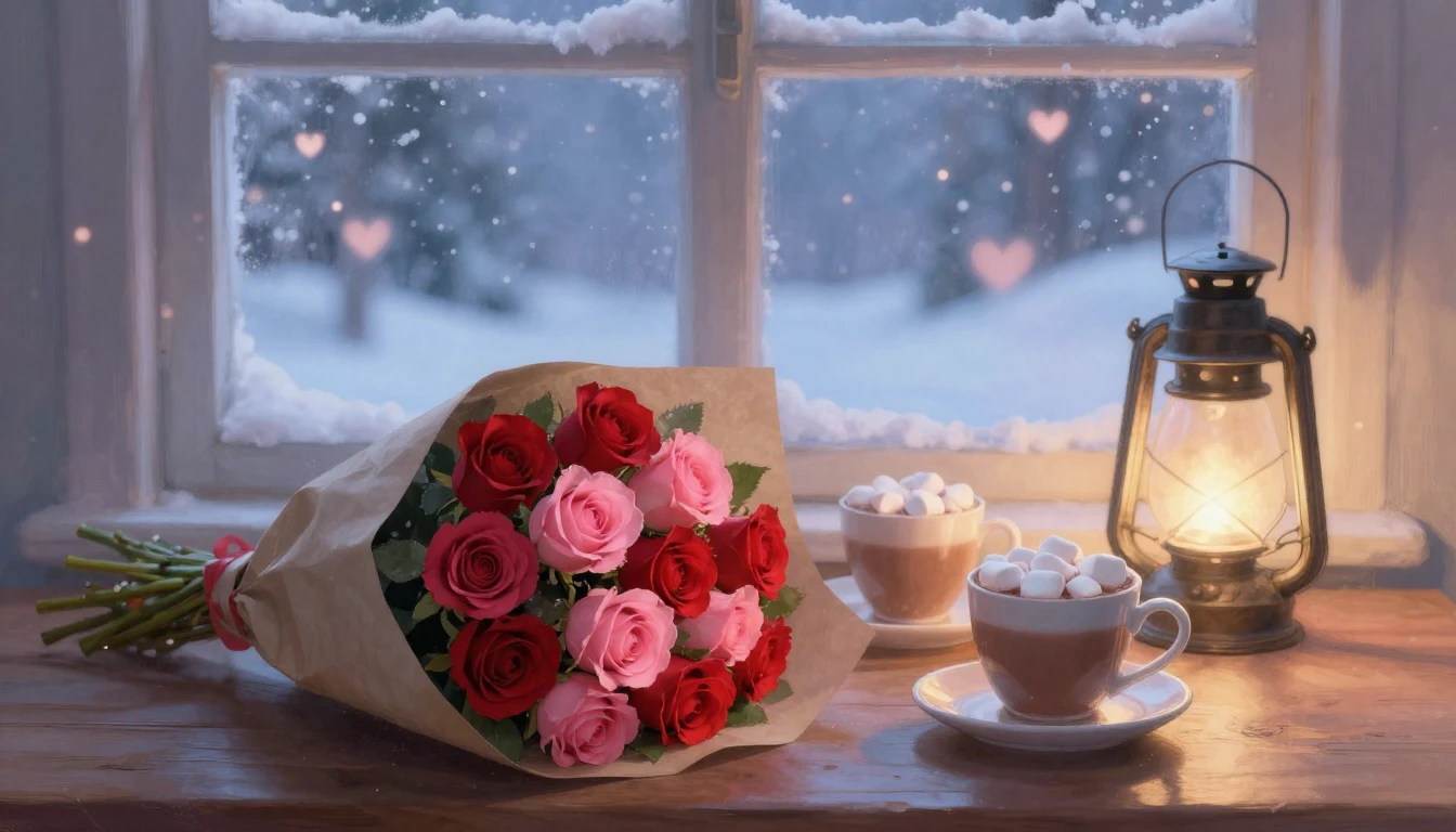 A romantic and dreamy composition symbolizing Valentine's Da...