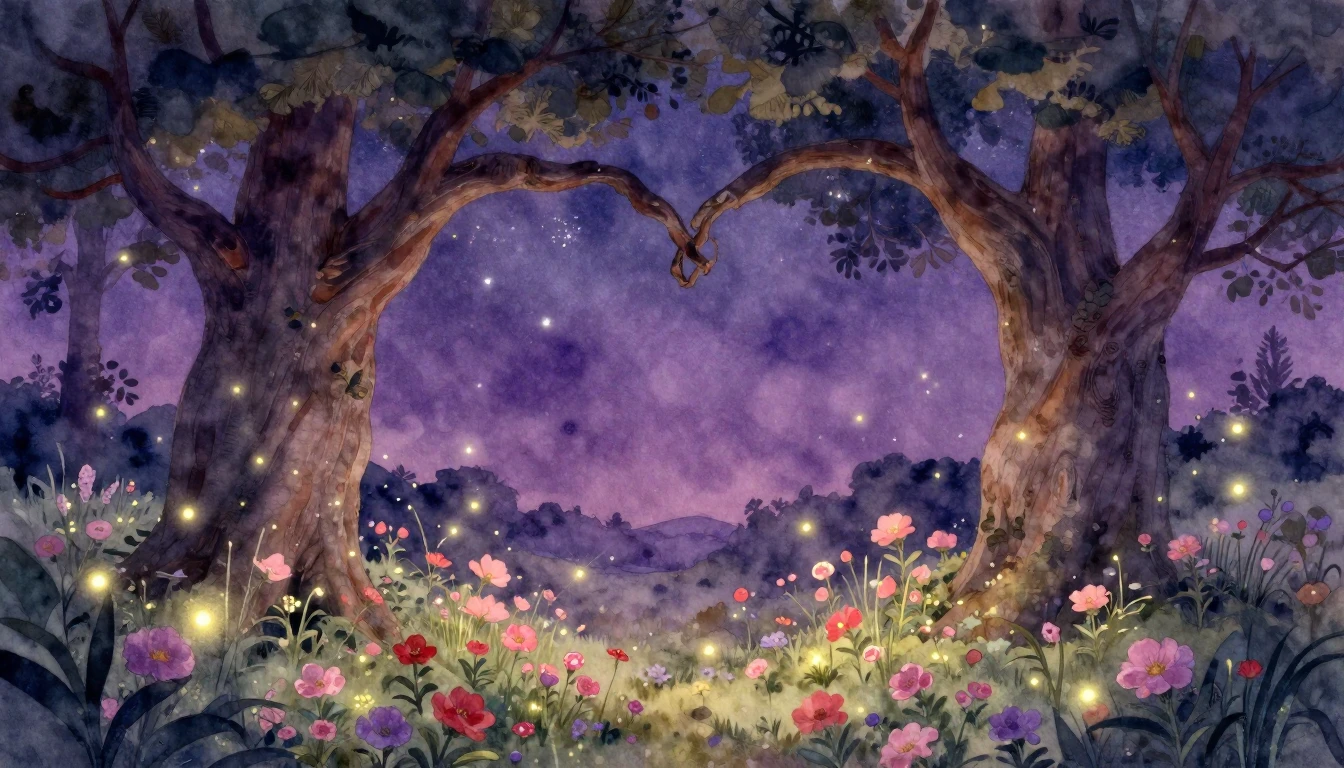 A soft and dreamy watercolor painting depicting a romantic t...