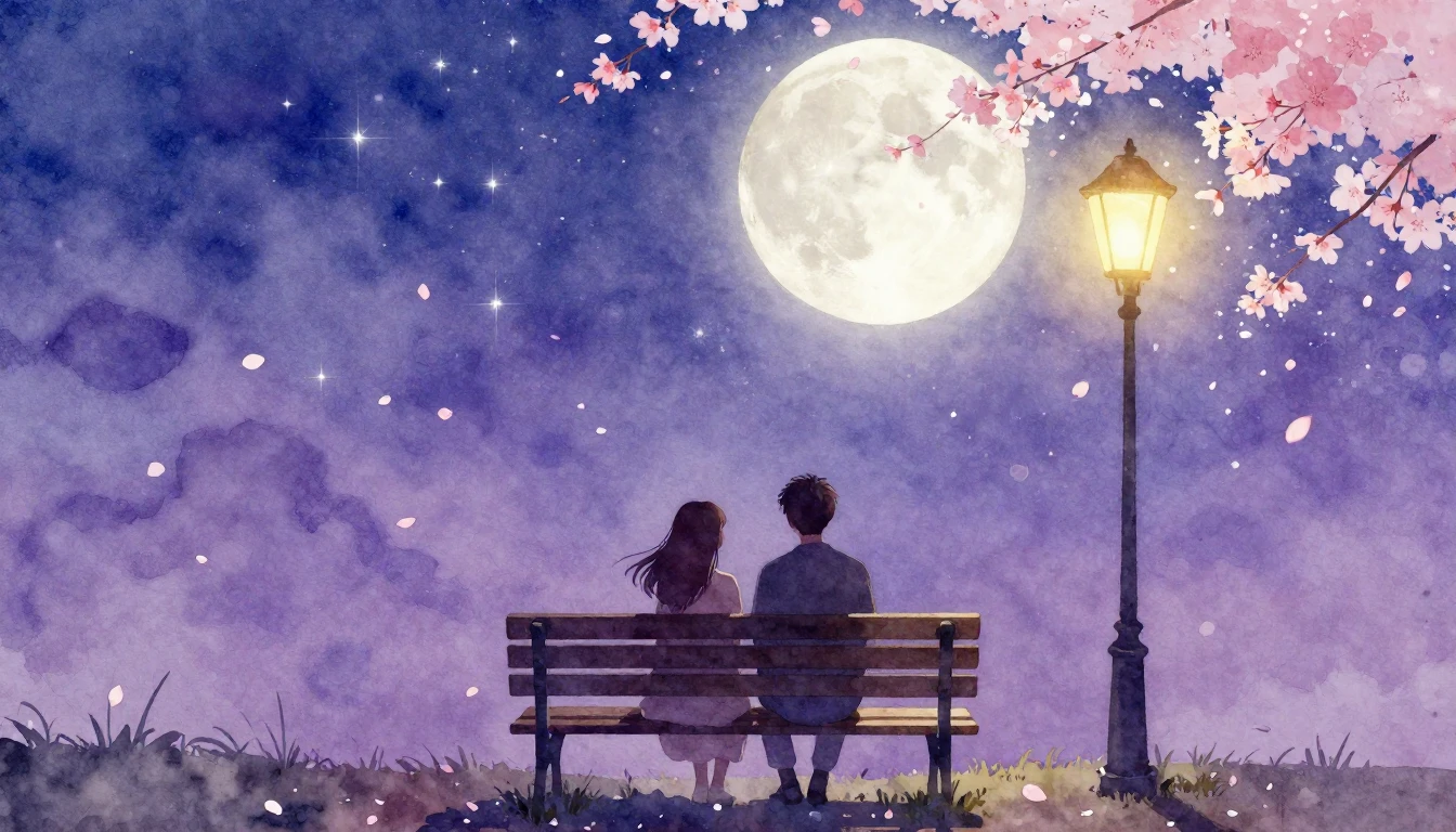 A dreamy and romantic watercolor painting depicting two silh...