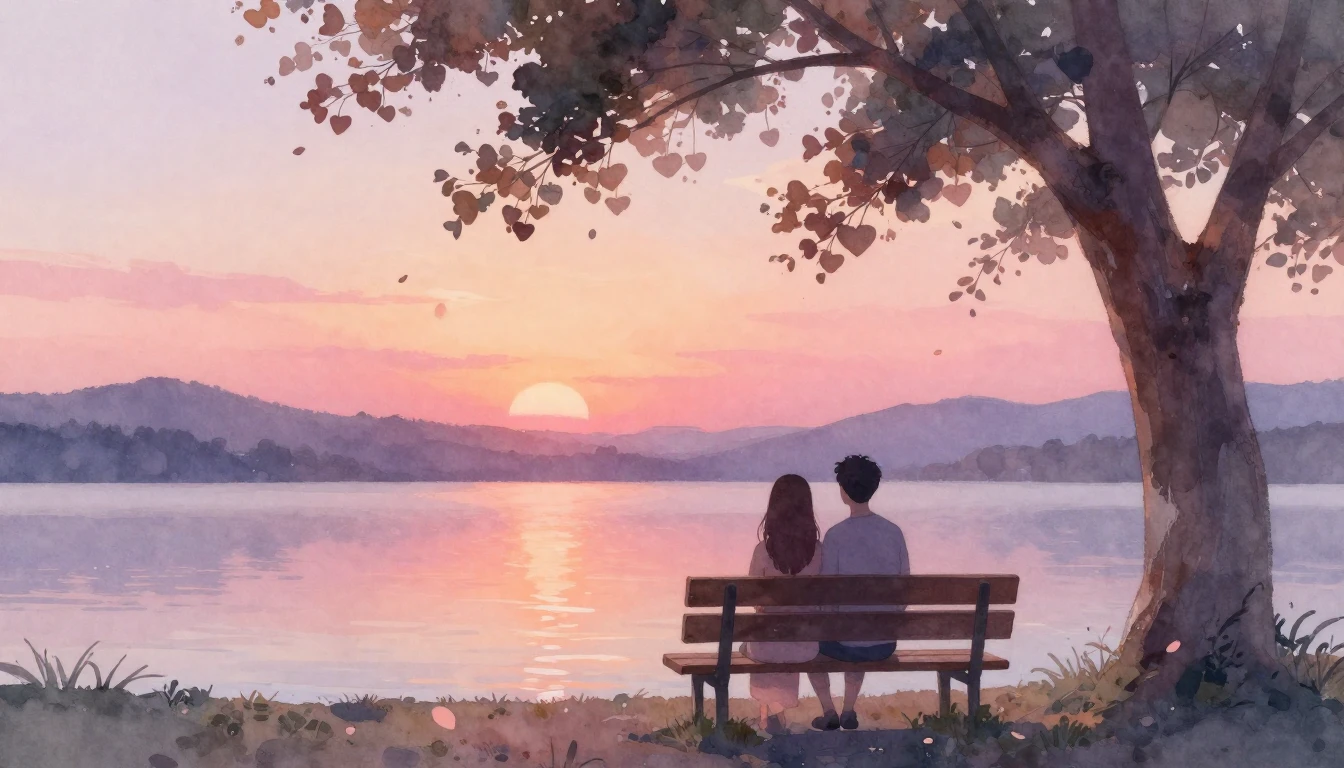 A soft and dreamy watercolor painting depicting the silhouet...