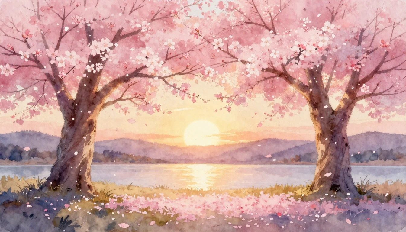 A soft and ethereal watercolor painting depicting two large ...