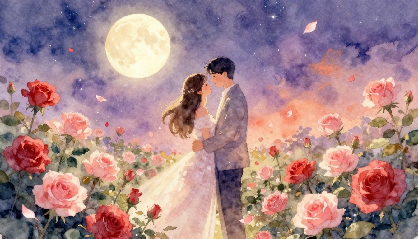 A dreamy and romantic watercolor illustration depicting a co...