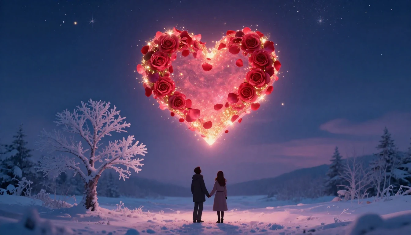 A soft and romantic composition depicting a glowing, magical...