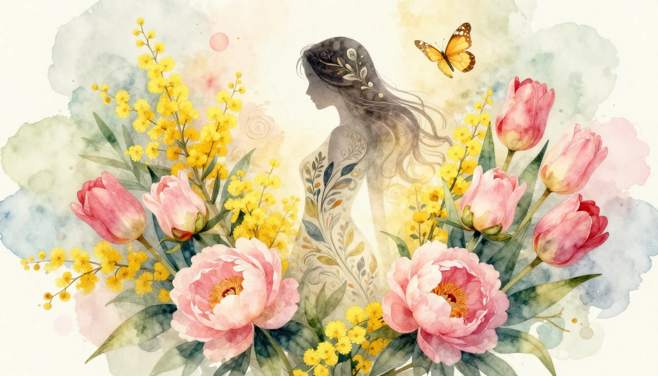 A delicate and vibrant watercolor illustration celebrating w...