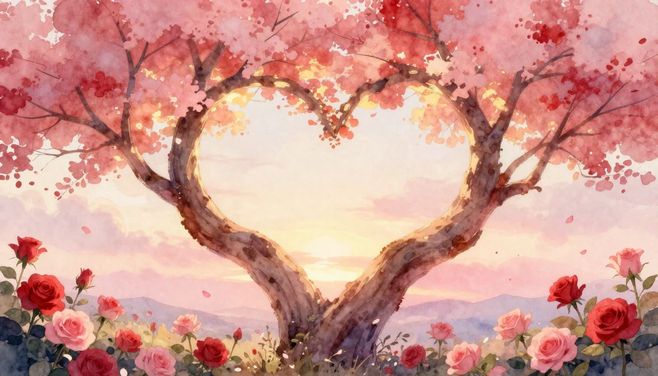 A soft and romantic watercolor painting depicting two intert...