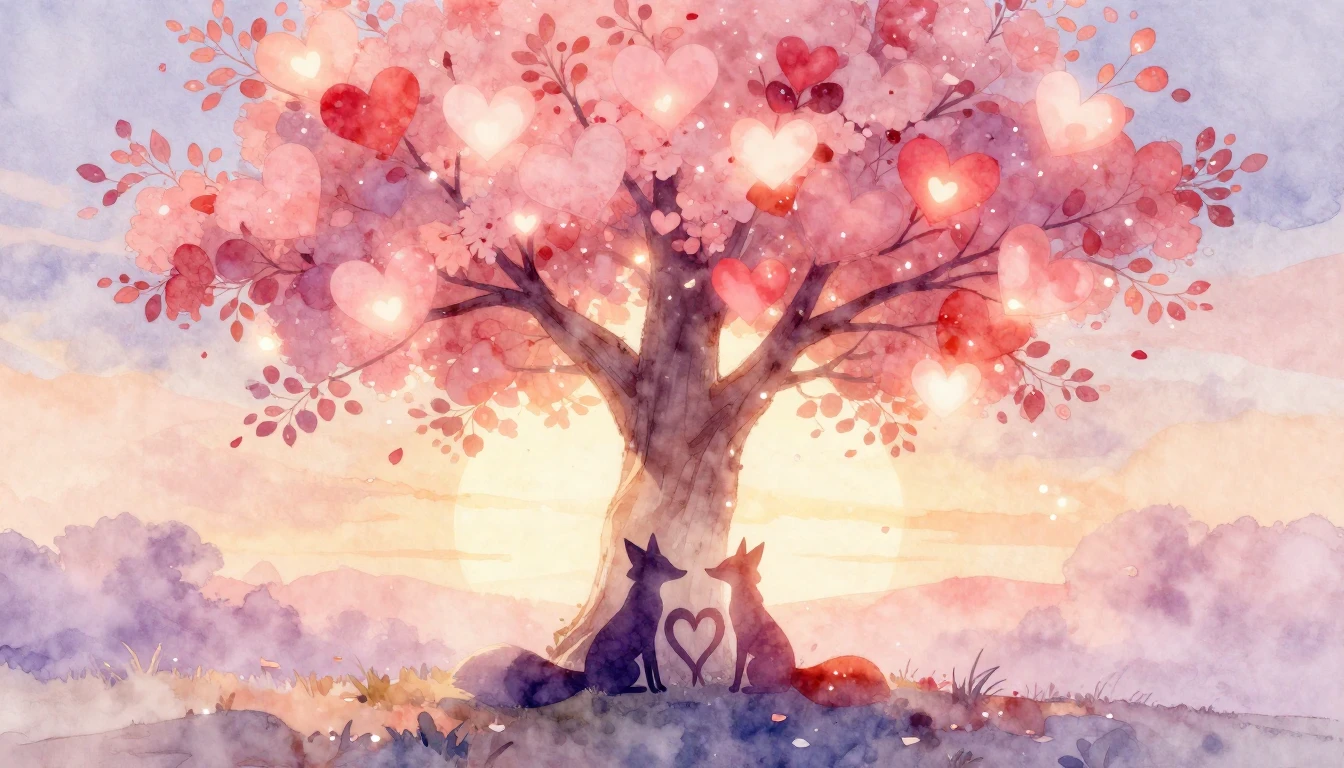 A dreamy and romantic watercolor illustration. In the center...