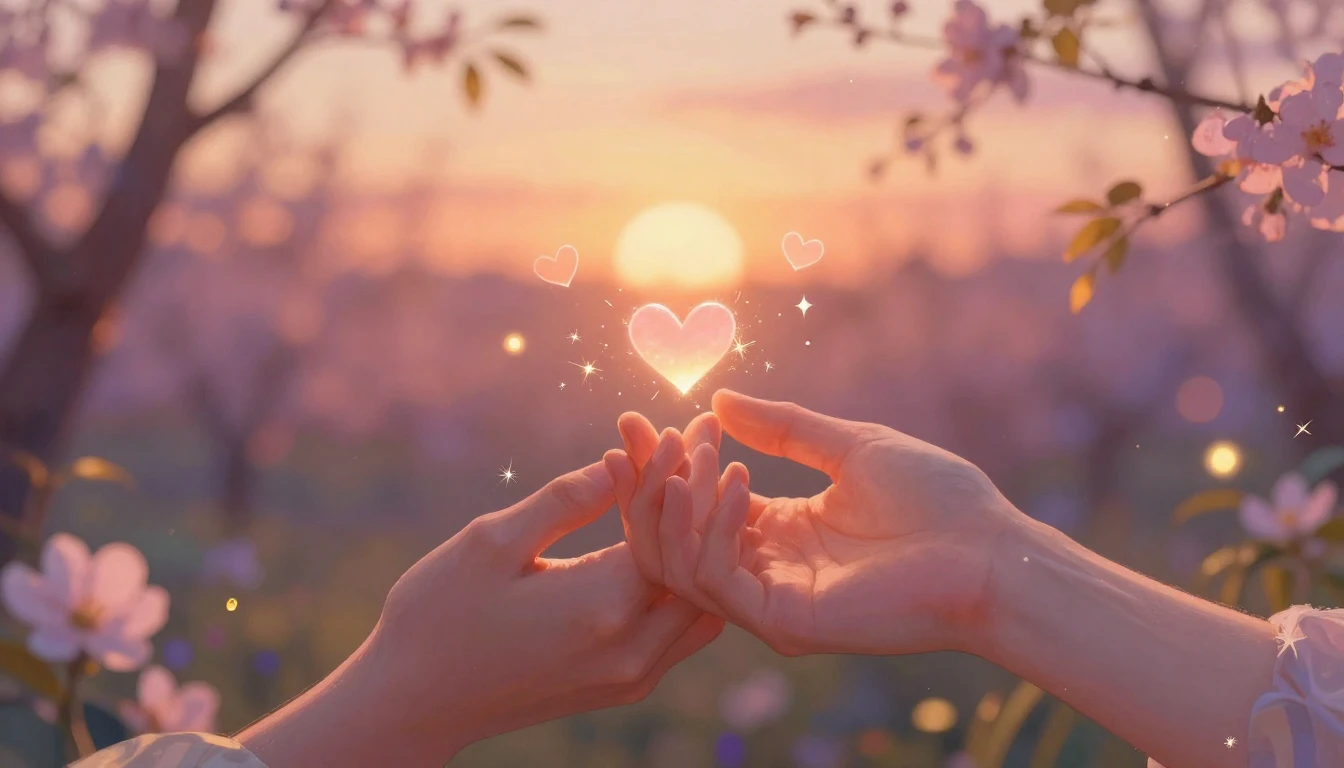 A romantic and cozy scene featuring two delicate hands gentl...
