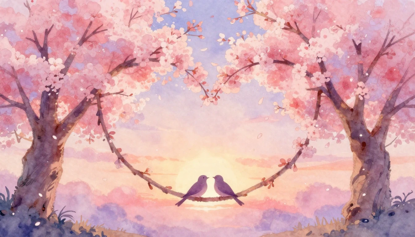 A soft and romantic watercolor painting depicting two intert...