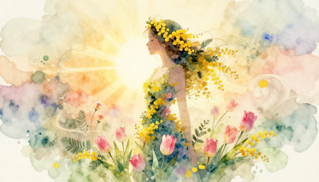 An ethereal watercolor painting depicting the abstract silho...