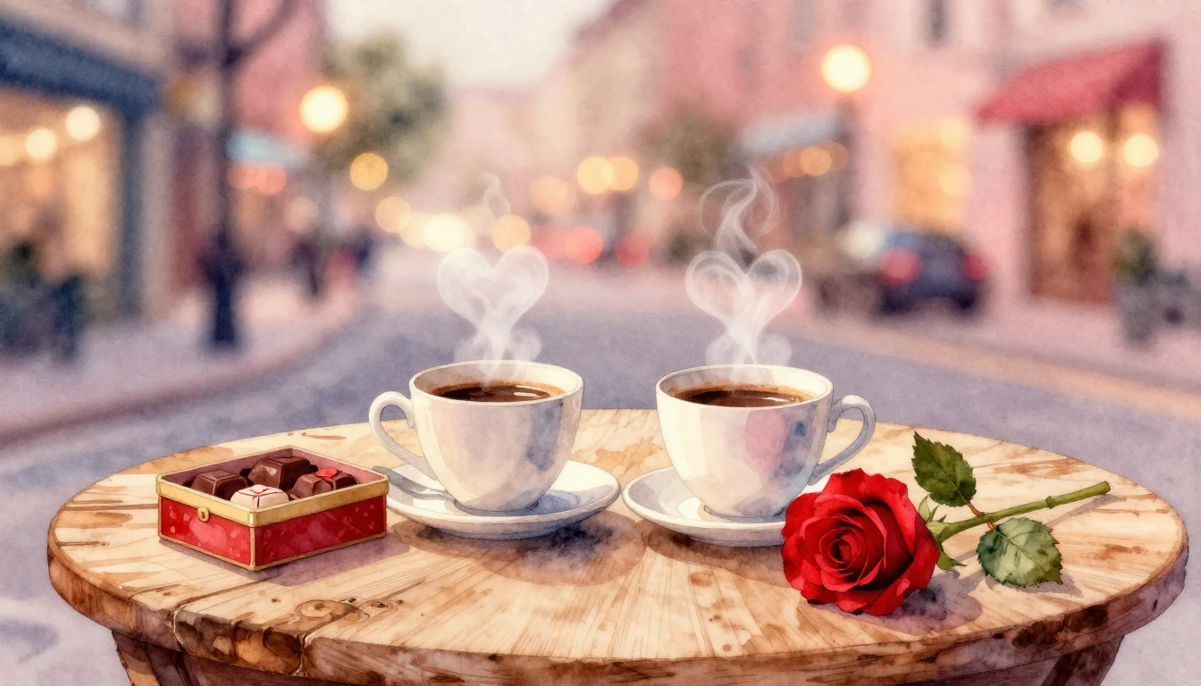 A soft and dreamy watercolor painting depicting a romantic e...