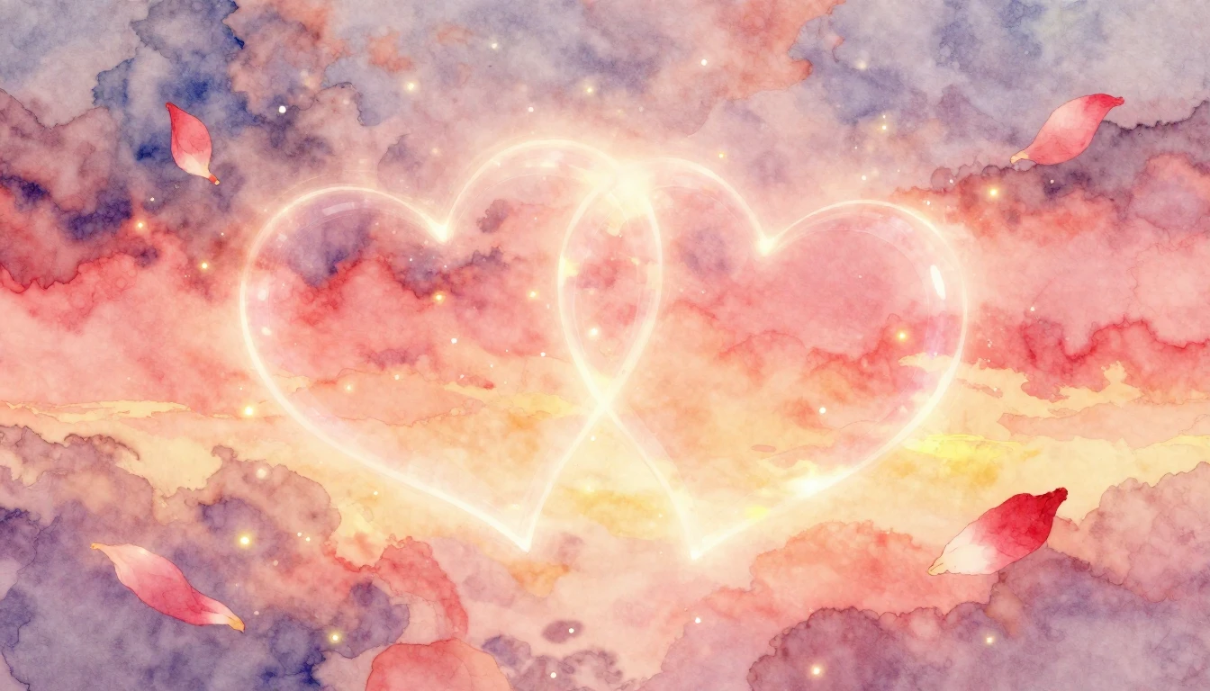 A dreamy and romantic watercolor composition depicting two g...