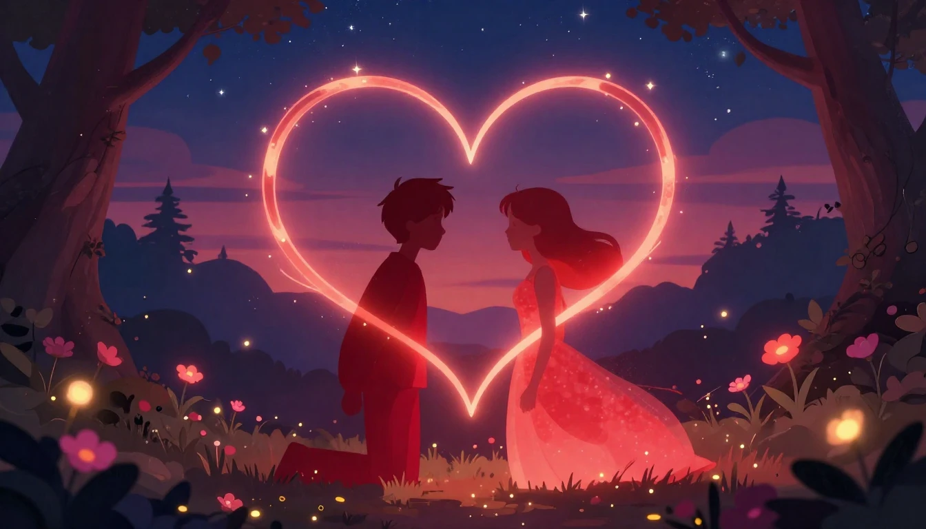 A romantic and dreamy illustration featuring two intertwined...