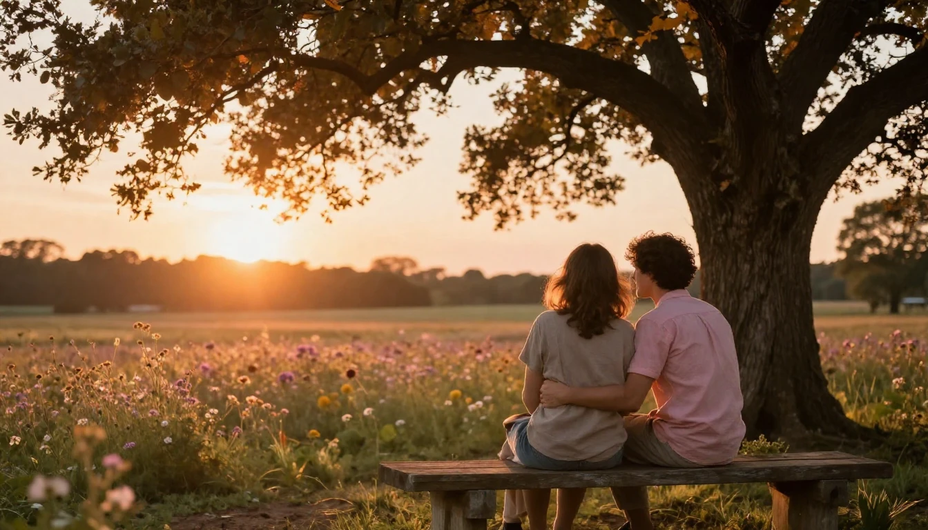 A heartwarming scene of two close friends sitting together o...
