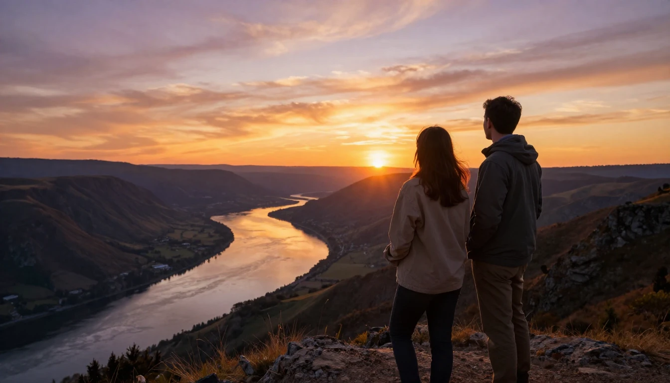 A heartwarming scene of two close friends standing on a scen...