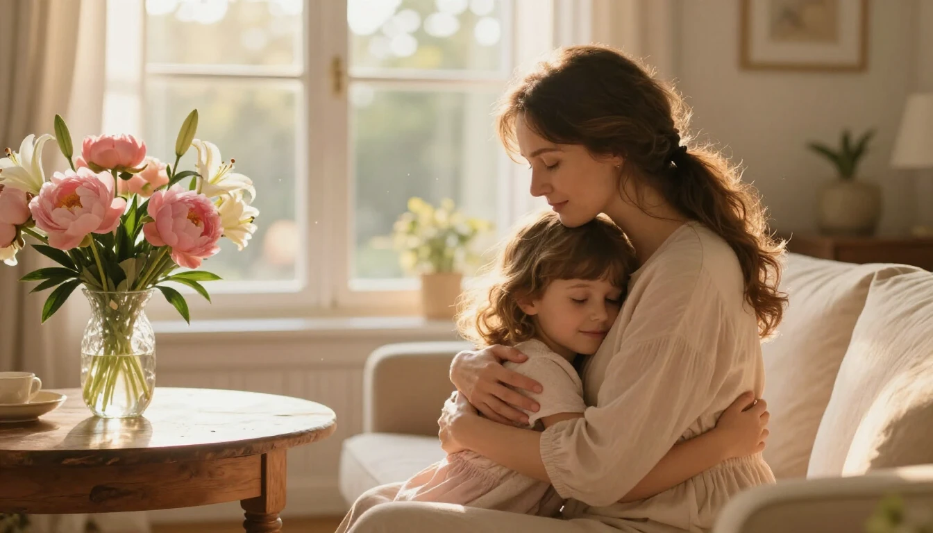 A heartwarming and tender scene featuring a mother and her a...