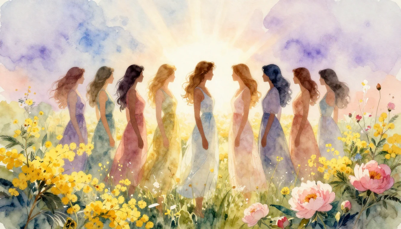 A beautiful and artistic watercolor painting celebrating fem...