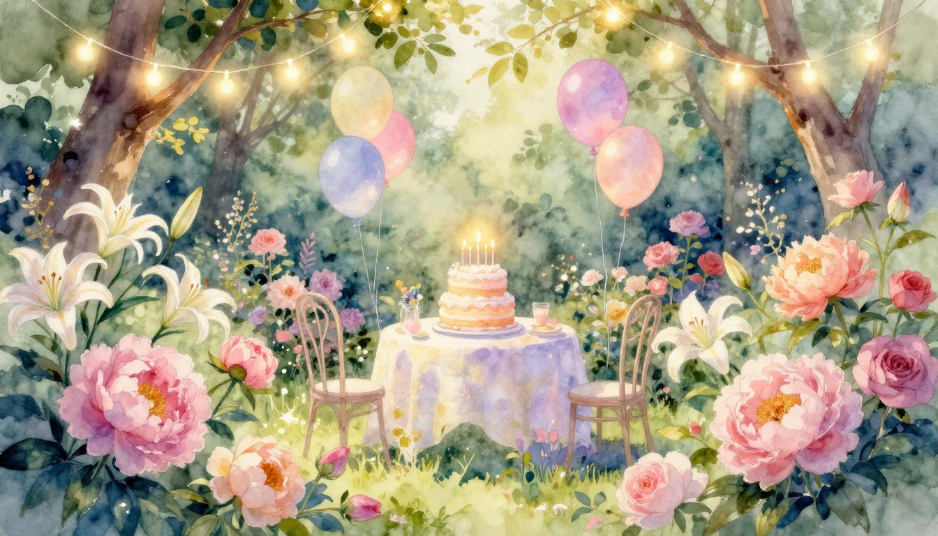 A beautiful and vibrant watercolor painting of a serene gard...