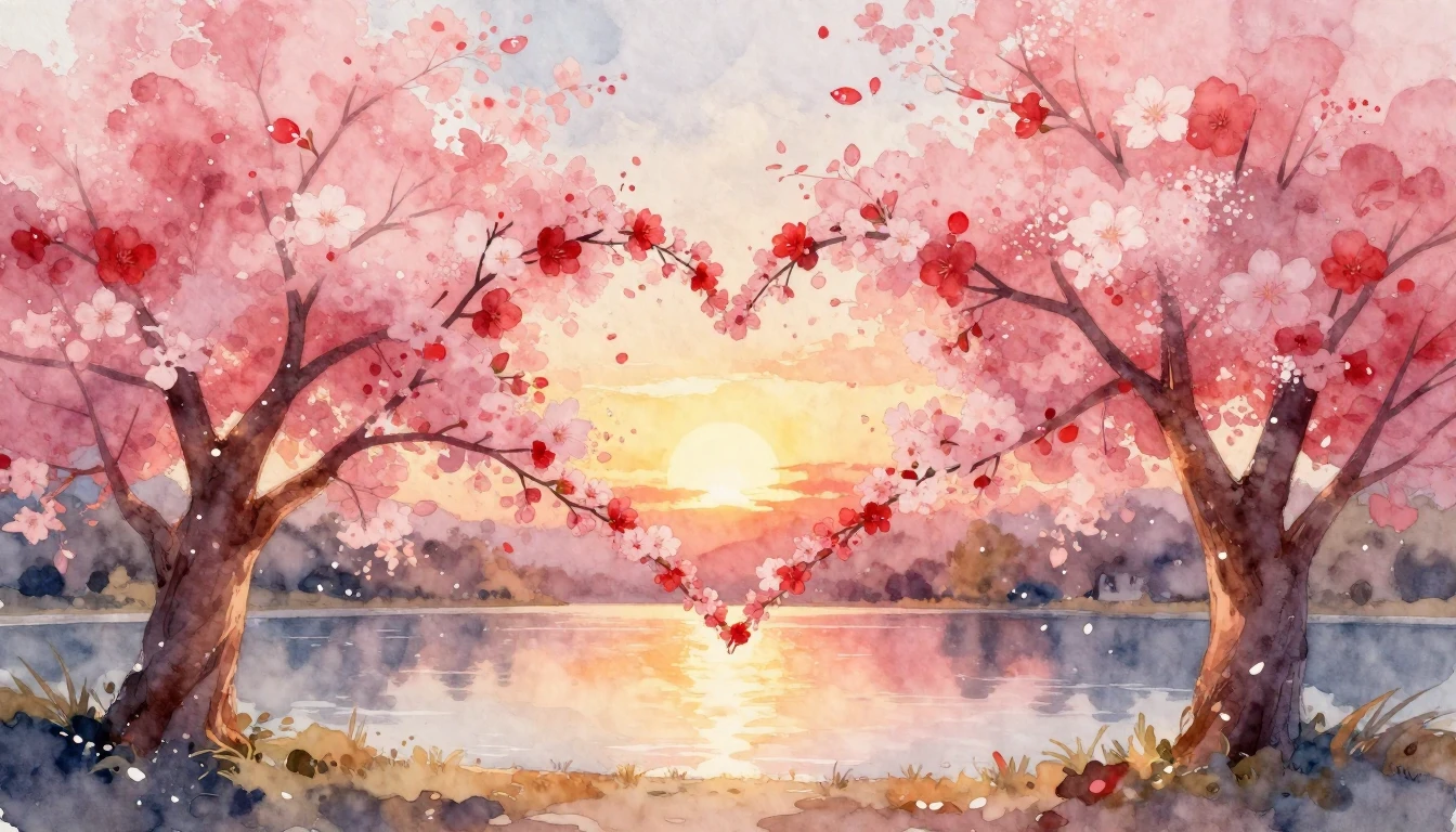 A romantic and dreamy watercolor painting depicting two styl...