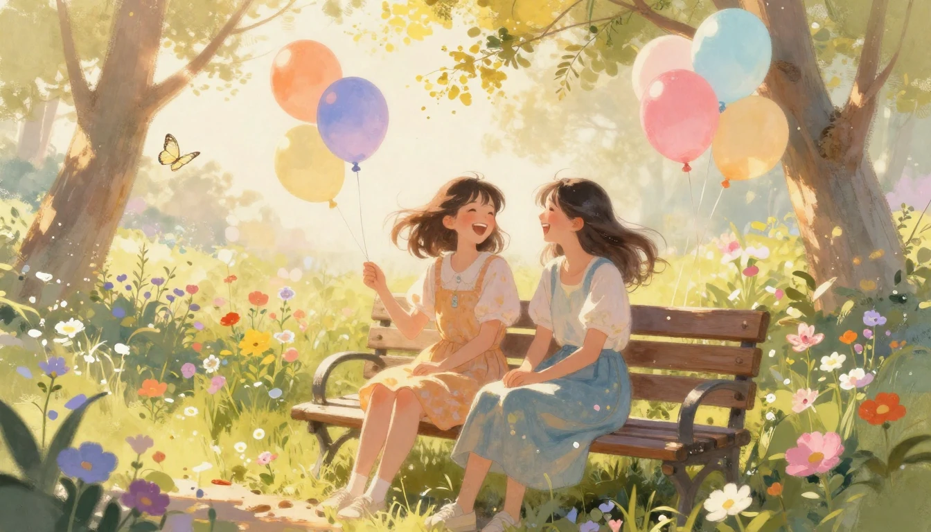 A heartwarming scene of two best friends sitting together on...