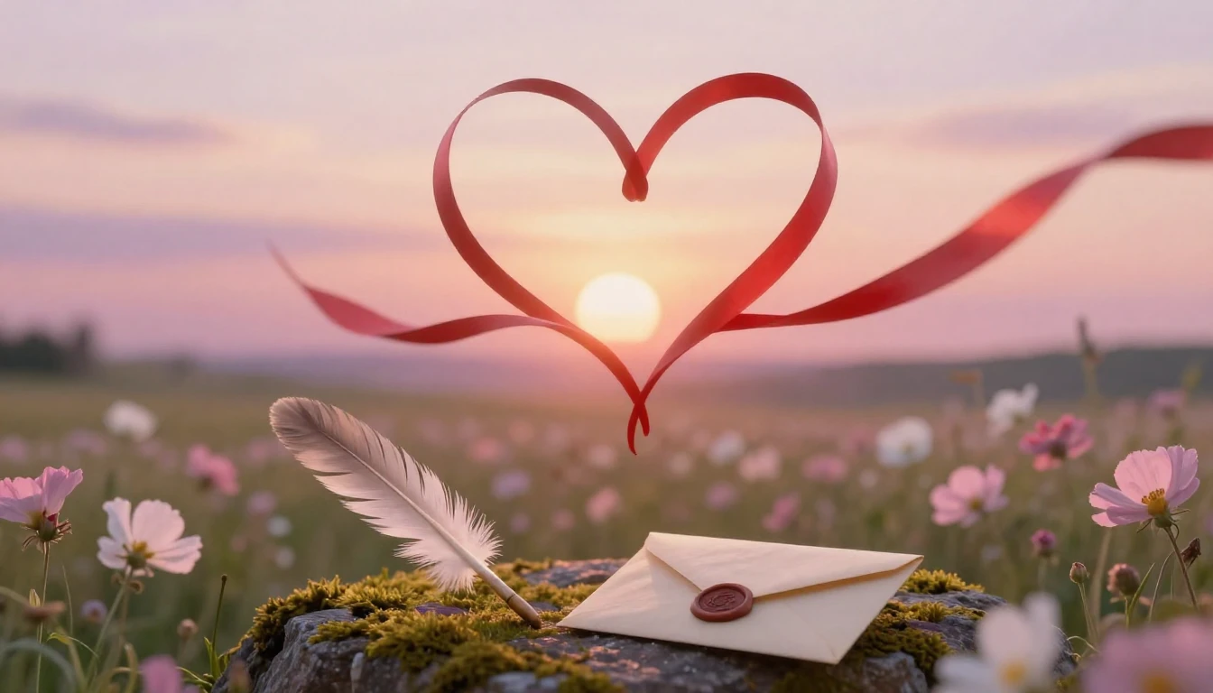 A soft and dreamy composition featuring two intertwining red...