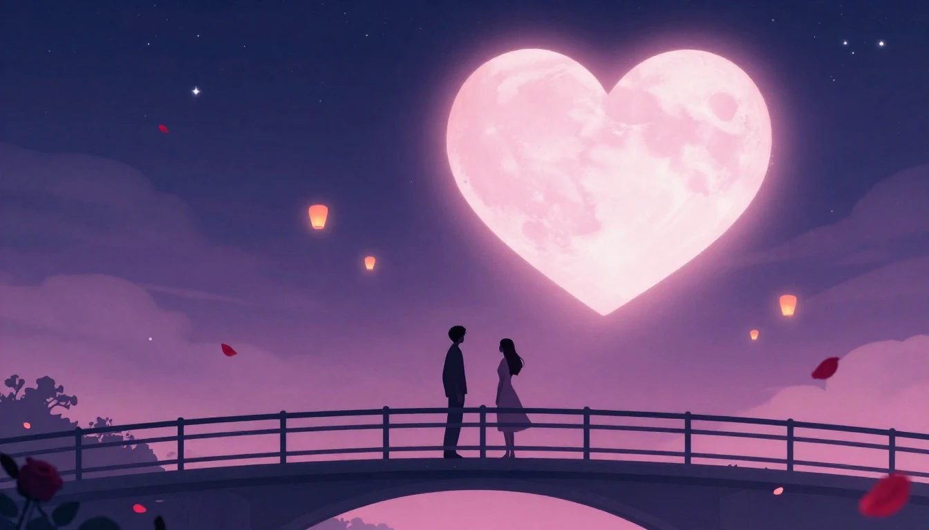 A romantic and dreamy illustration featuring two silhouette ...