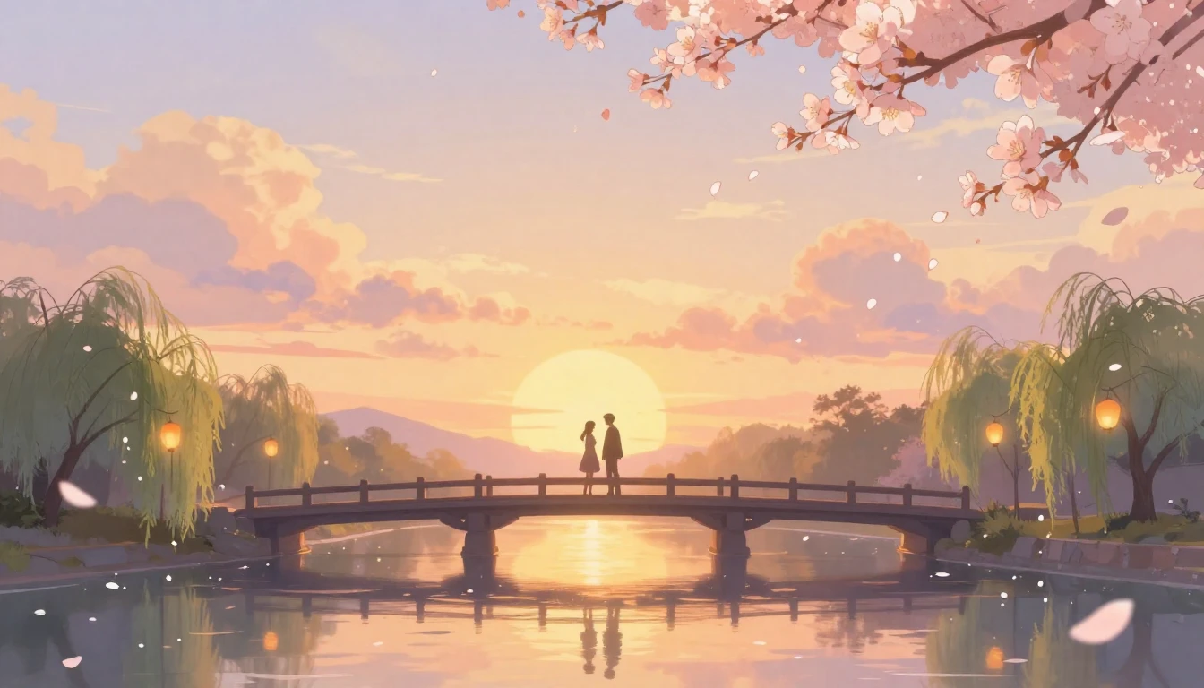 A dreamlike and romantic digital art illustration of two lov...