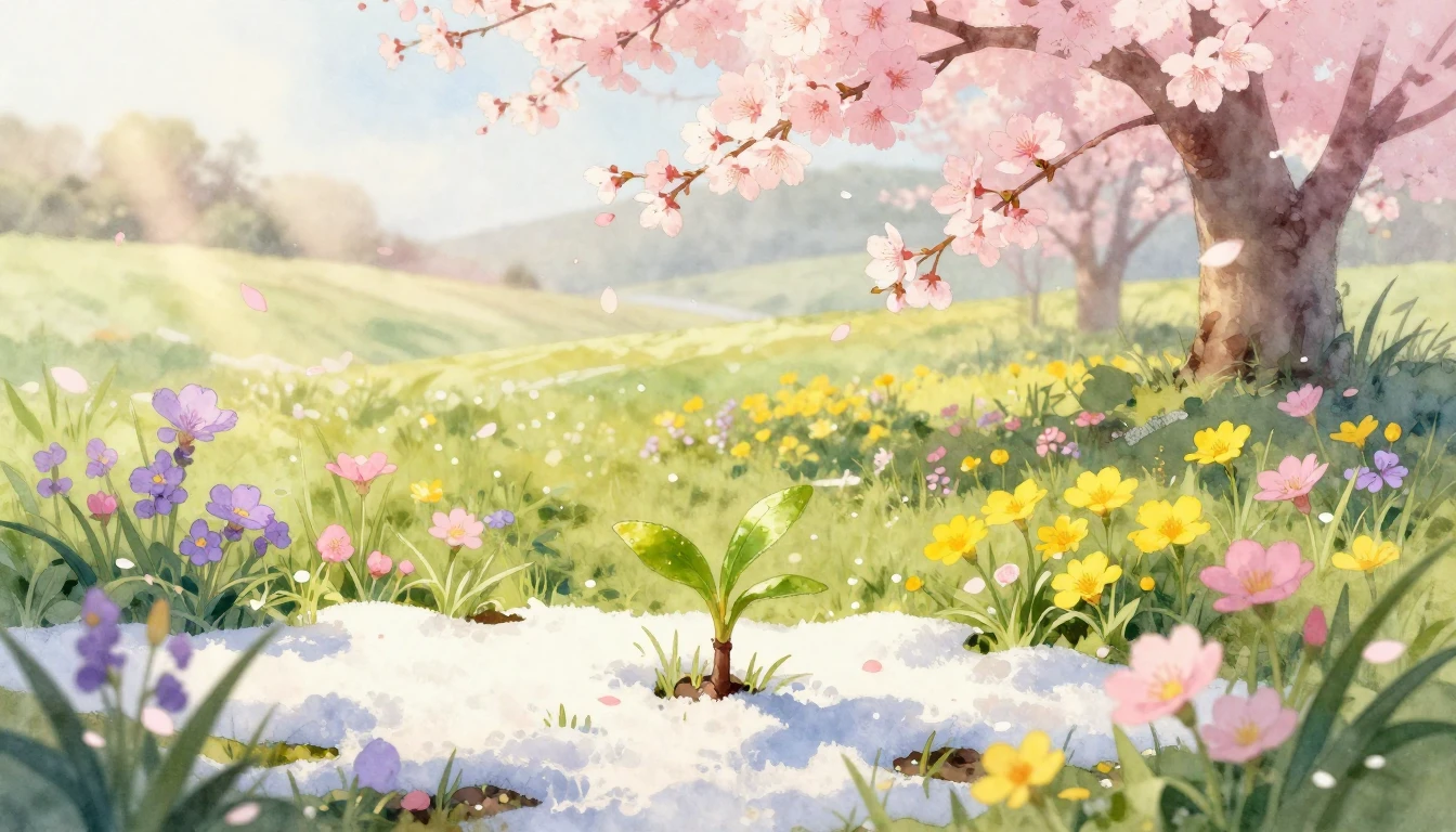 A soft and ethereal watercolor painting depicting a vibrant ...