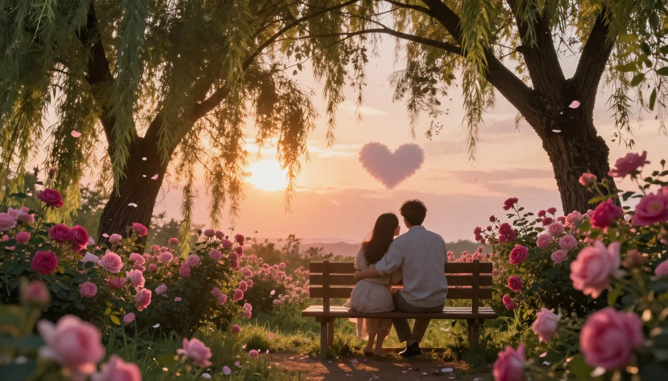 A romantic and cozy scene of a young couple sitting together...