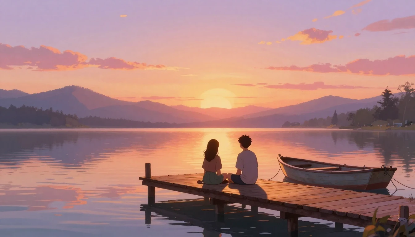 A vibrant and heartwarming digital art illustration of two c...