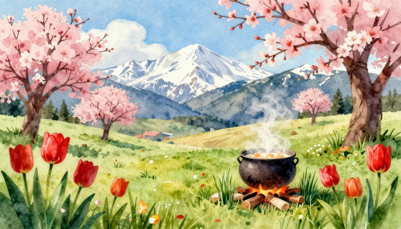 A vibrant and ethereal watercolor painting depicting the arr...