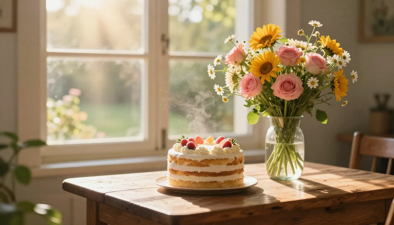 A serene and magical scene of a celebratory morning. A beaut...