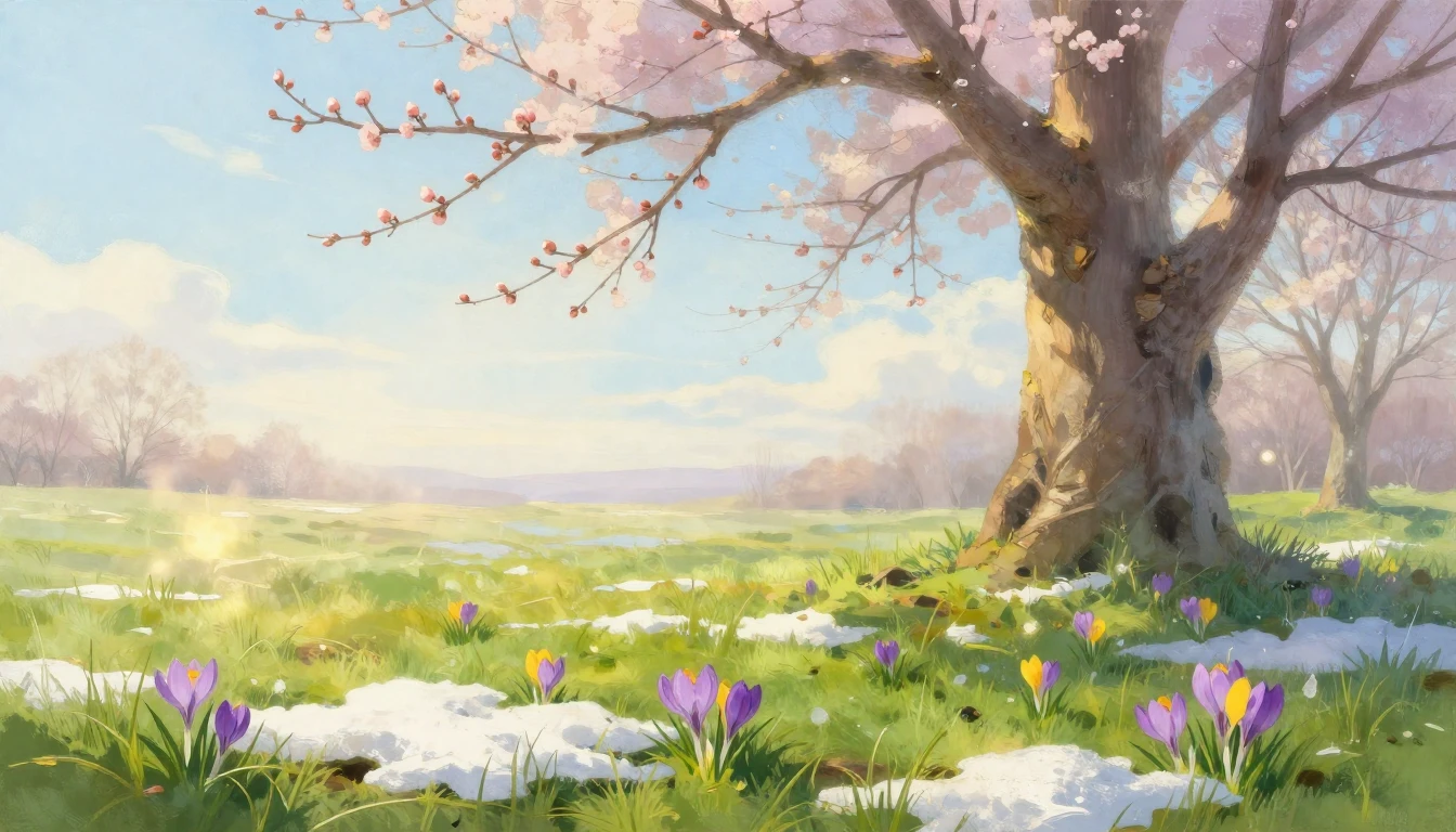 A serene and vibrant landscape depicting the very first days...