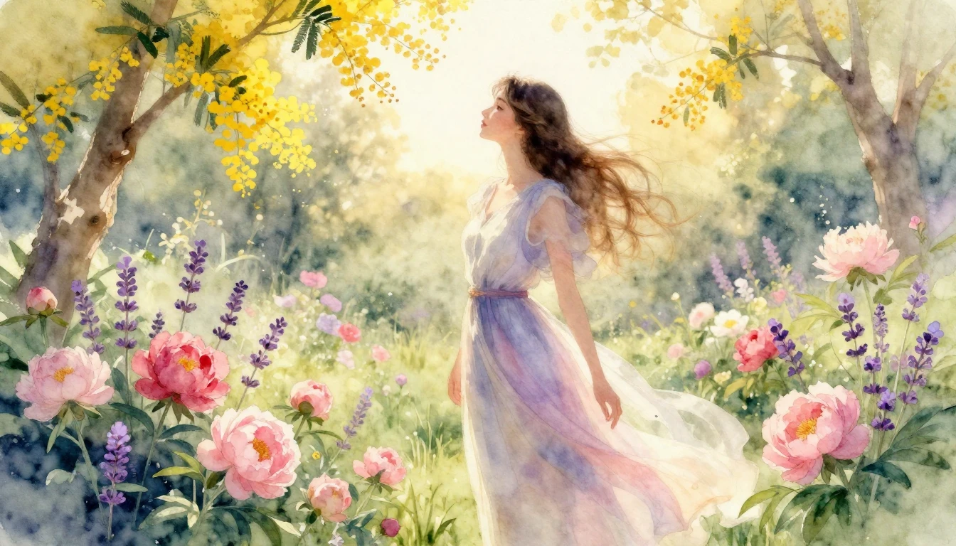 A beautiful and ethereal watercolor painting depicting a gra...