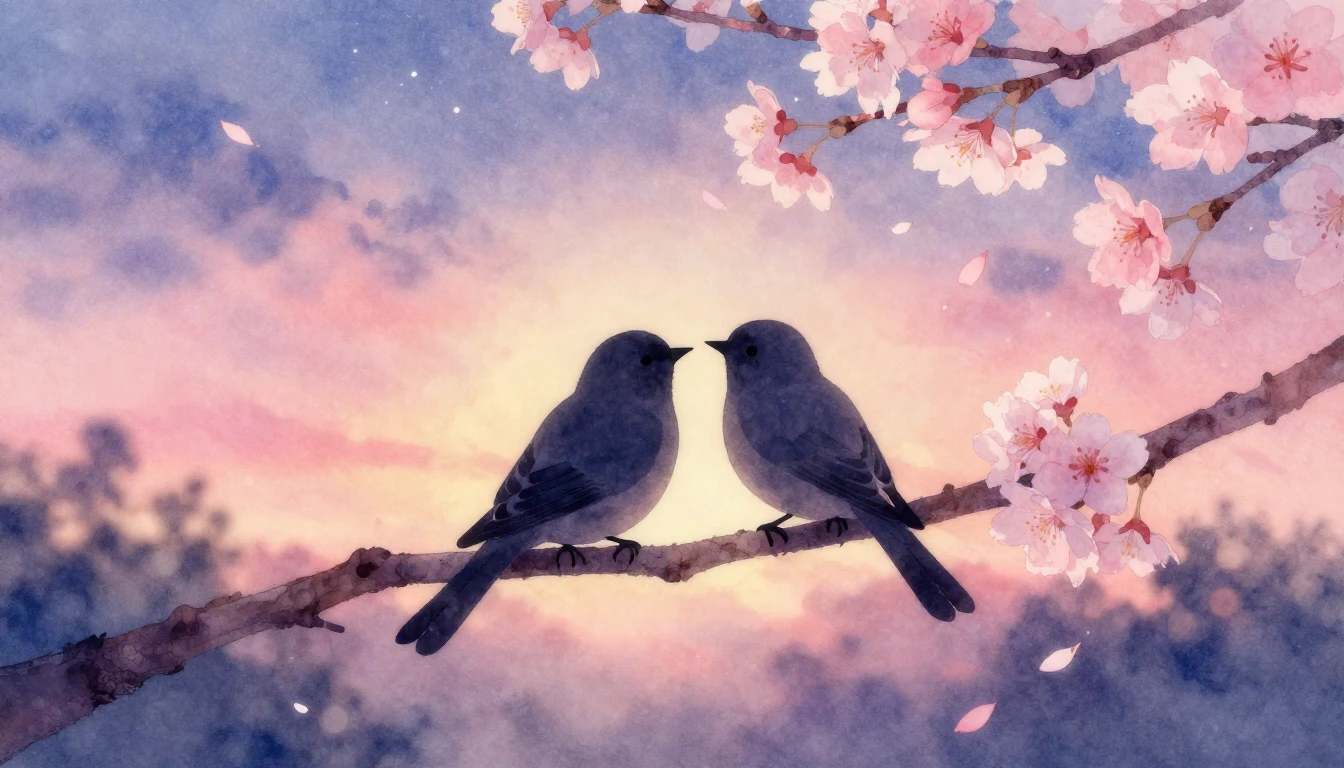 A soft and dreamy watercolor painting depicting two silhouet...