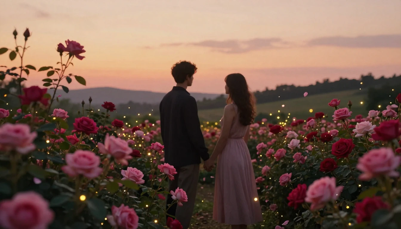 A romantic scene featuring a silhouette of a couple holding ...