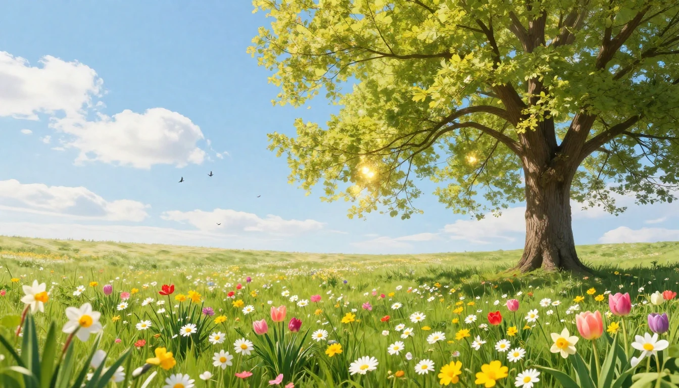 A beautiful spring landscape awakening from winter. A lush g...