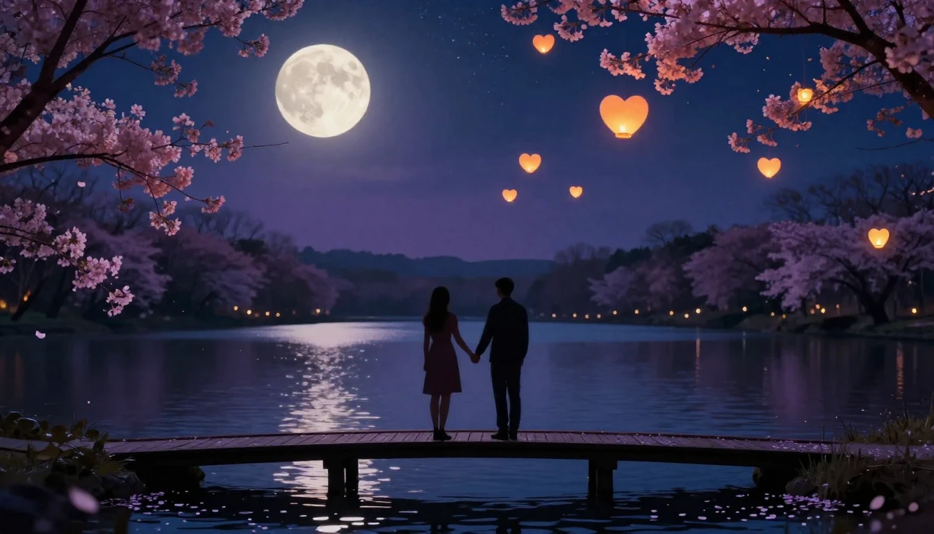 A romantic and dreamy scene depicting a silhouette of a coup...