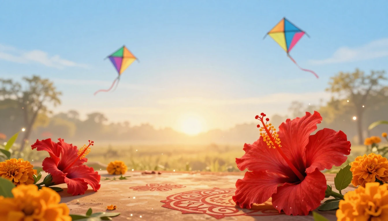 A warm and festive New Year greeting scene, soft golden sunr...