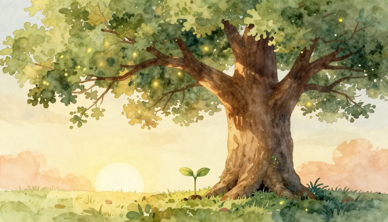 A heartwarming watercolor illustration depicting a large, st...