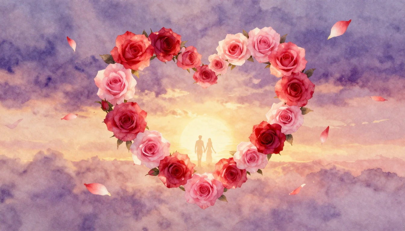 A dreamy and romantic watercolor painting representing etern...