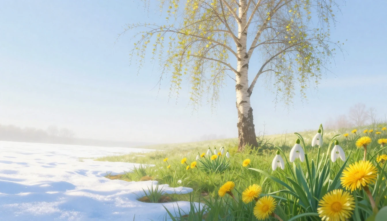 A delicate and ethereal spring landscape capturing the essen...