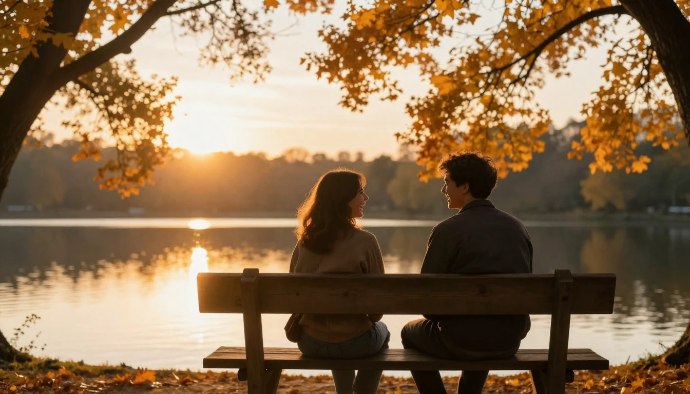 A cinematic wide shot of two best friends sitting on a rusti...