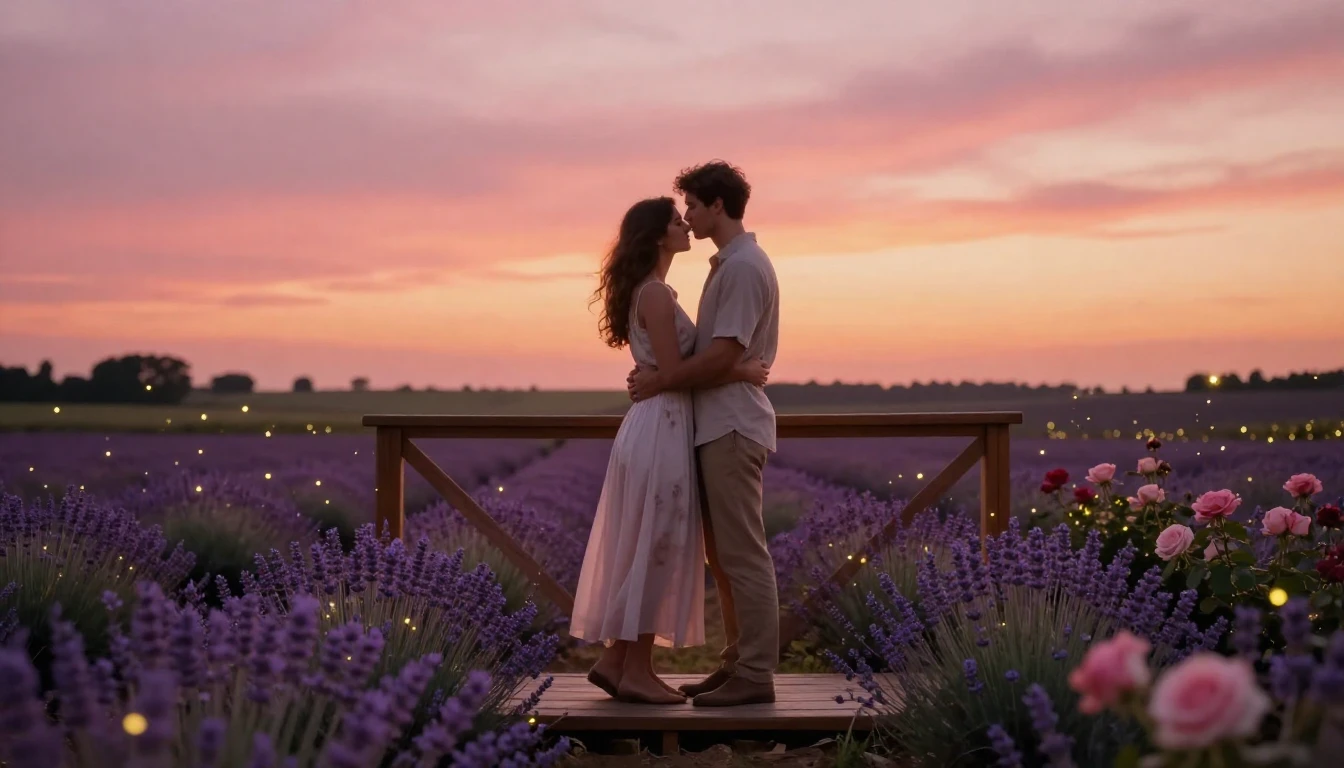 A breathtakingly romantic scene of a couple standing on a wo...